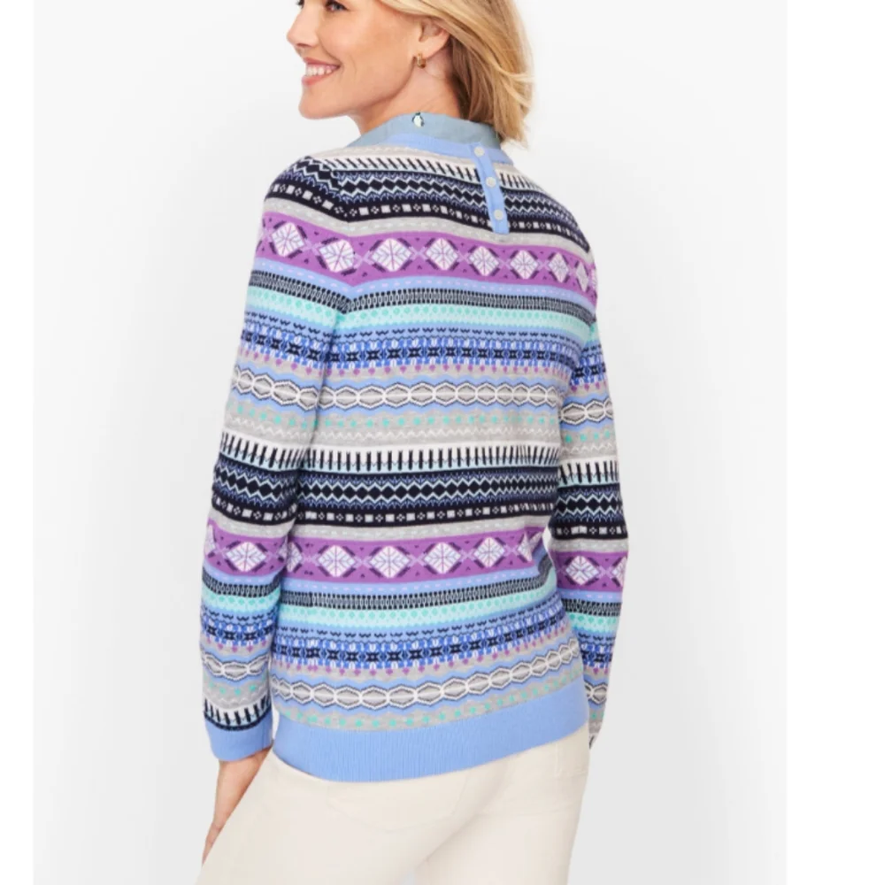 New TALBOTS Petites Womens Size P Lambswool Blend Fair Isle Sweater - Picture 2 of 7